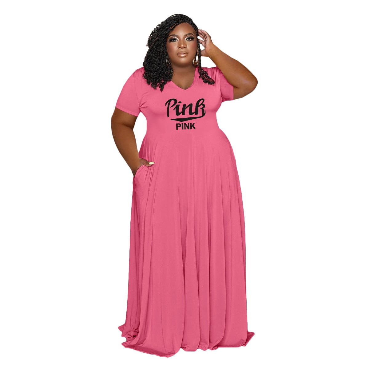 Trendy women clothes Plus Size Fall 2022 Women Clothes Loose Dress Printed Letter Pink
