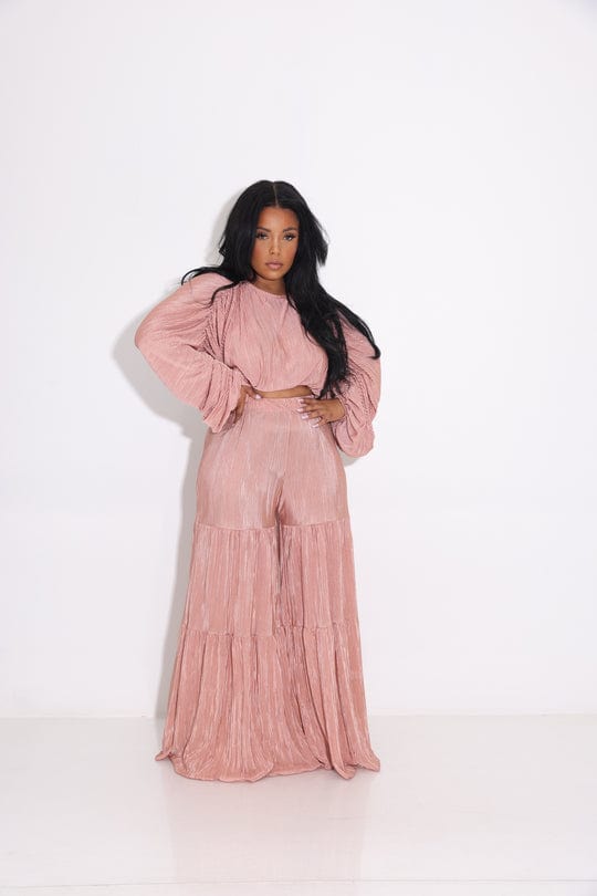 Trendy Women Clothes Solid Plain Fall Lady Casual Crop Top Blouse With Wide Leg 2 Piece Set Two Piece Pants Set Women Clothing
