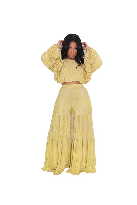 Trendy Women Clothes Solid Plain Fall Lady Casual Crop Top Blouse With Wide Leg 2 Piece Set Two Piece Pants Set Women Clothing