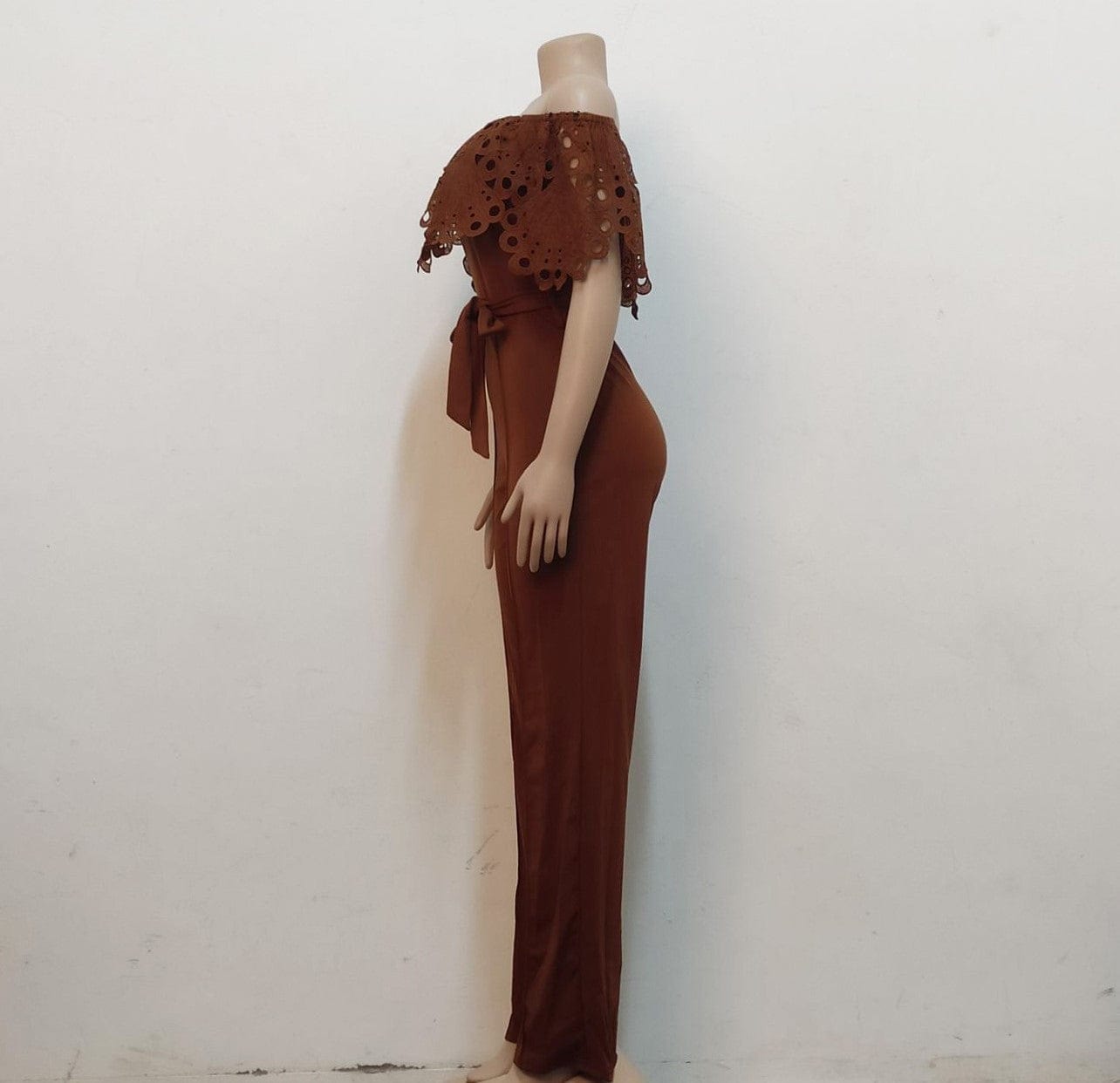 Trendy Women Clothes Women Slim Ruffle Off Shoulder Short Sleeve Solid Long Pants Jumpsuit with Belt Beauty Forever