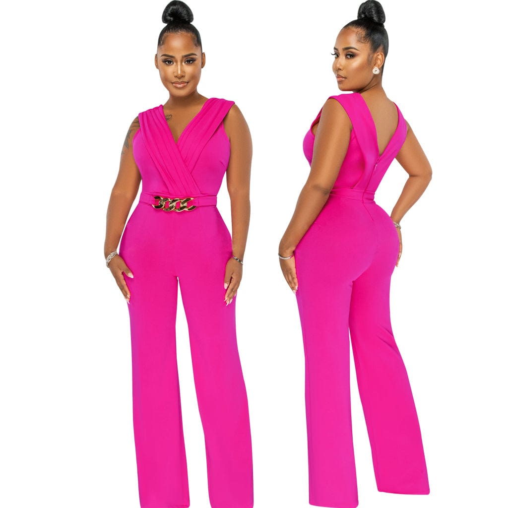 Trendy Women Clothes Womens Jumpsuit Elegant Sleeveless V Neck Pleated Bust Gold Link Jumpsuit Be Your Own Kind Of Beautiful