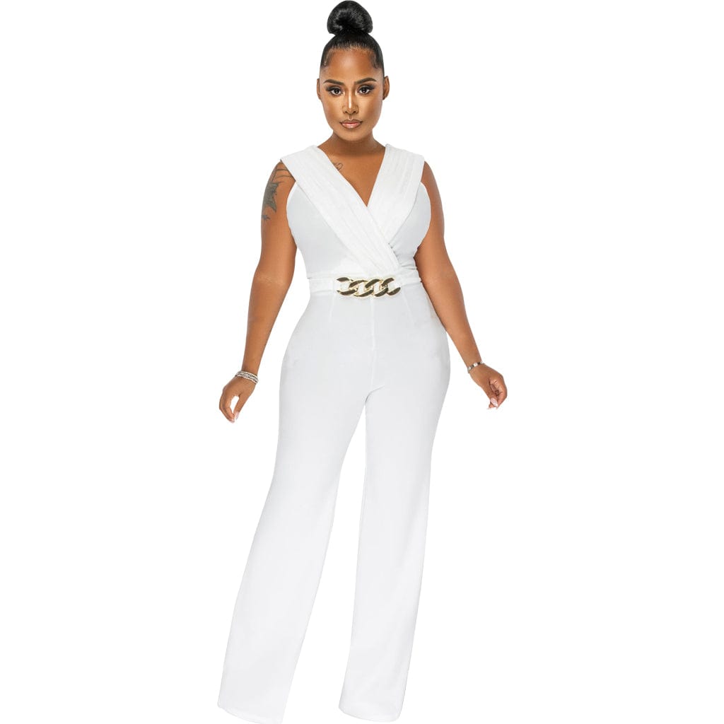 Trendy Women Clothes Womens Jumpsuit Elegant Sleeveless V Neck Pleated Bust Gold Link Jumpsuit Be Your Own Kind Of Beautiful