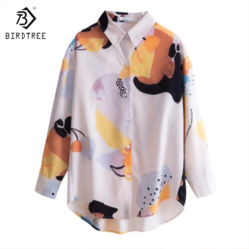 Trendy Women's Long Sleeve Shirts Elegant Printed Workwear Office Loose Blouses Chiffon Shirt Tops Autumn