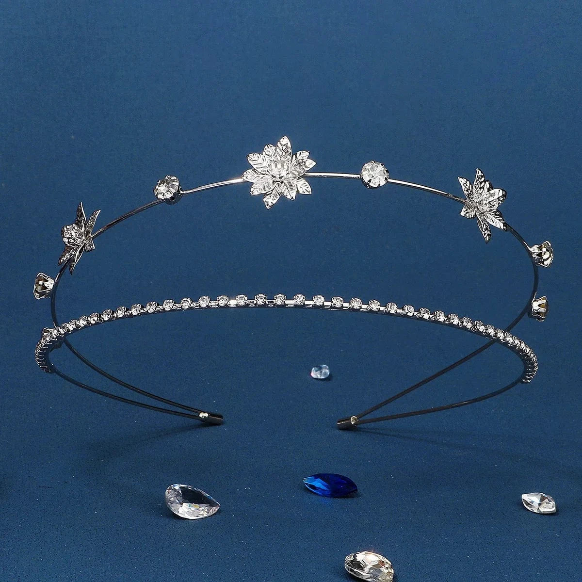 TS-J3084S Drop shipping Silver Color Metal Flower Headband Party Girls Hot Sale Wedding Bride Crystal Tiaras for Bridal Hairband For Party