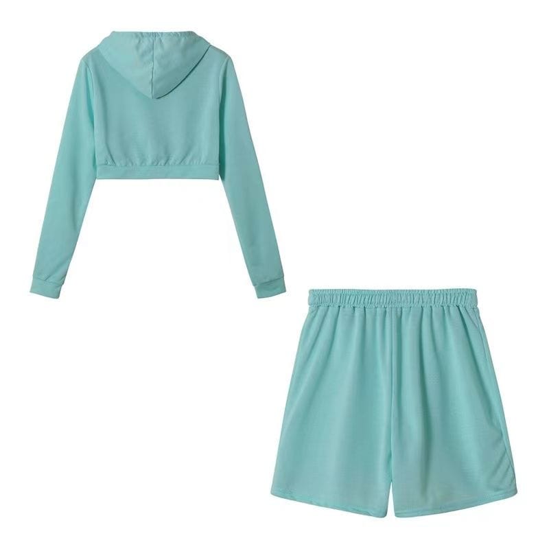 Two Piece Pant Set Knit Two Piece Outfits Summer Crop Hoodie Jacket Tops Shorts Tracksuit Sets