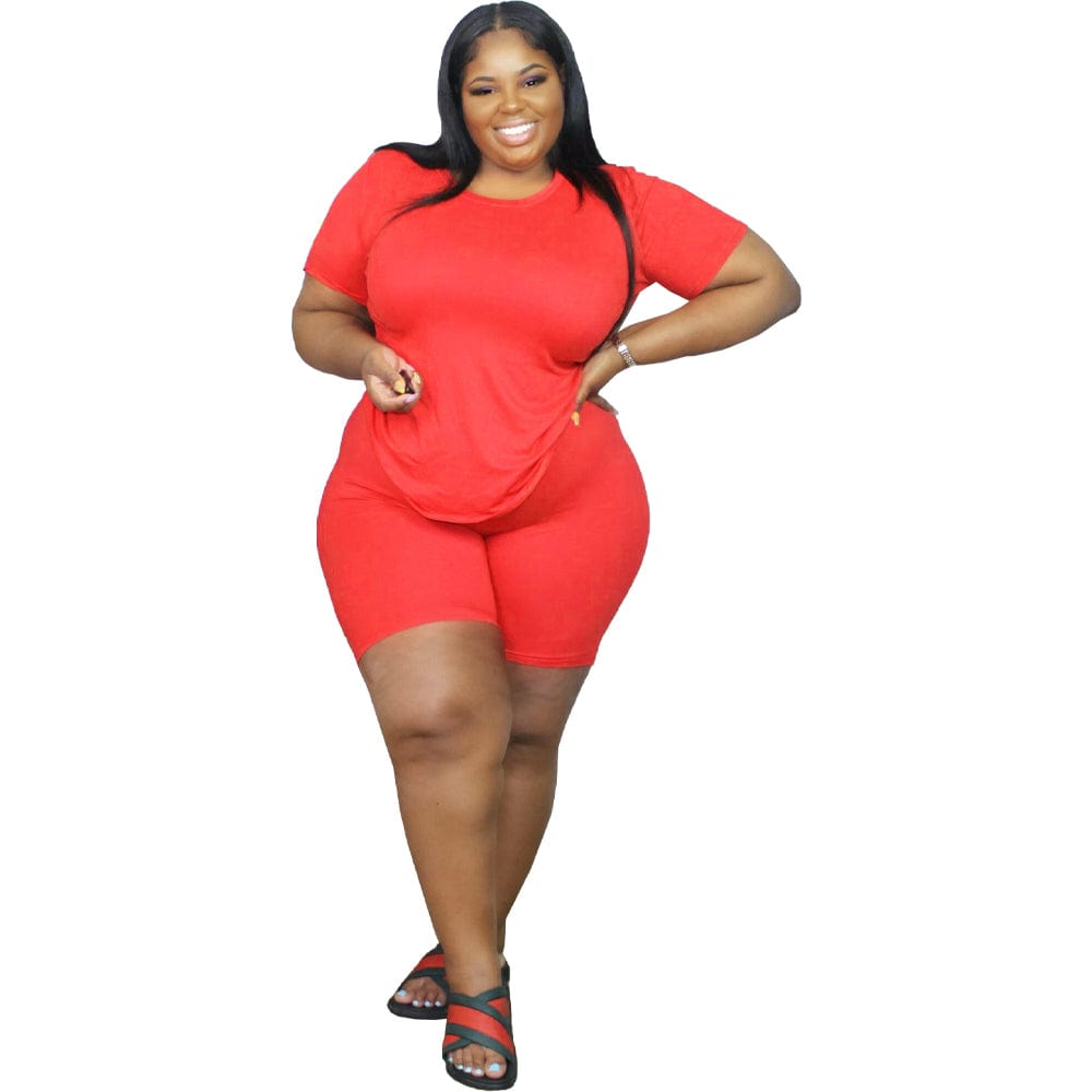 Two Piece Sets Women Plus Size Clothes 5xl Fashion Casual Crewneck T Shirts 2 Piece Short Set Women Biker Shorts Set
