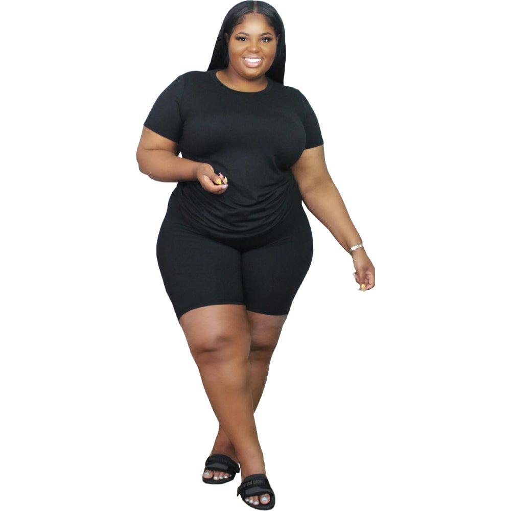 Two Piece Sets Women Plus Size Clothes 5xl Fashion Casual Crewneck T Shirts 2 Piece Short Set Women Biker Shorts Set