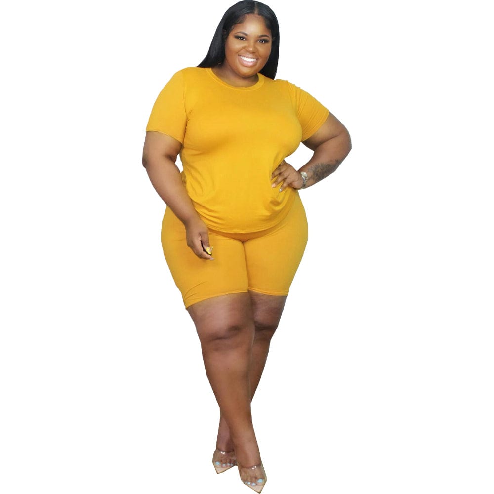 Two Piece Sets Women Plus Size Clothes 5xl Fashion Casual Crewneck T Shirts 2 Piece Short Set Women Biker Shorts Set