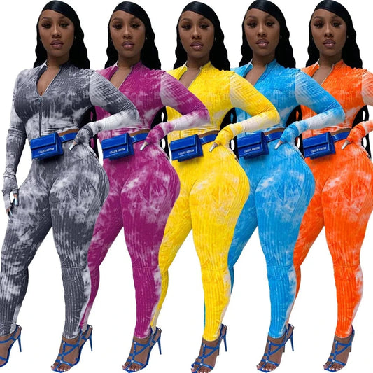 Two Piece Womens Suits Tie Dye Tracksuit Womens Jogging Set 2 Piece Tie dye Printing Pants Women Clothing Two Piece Set