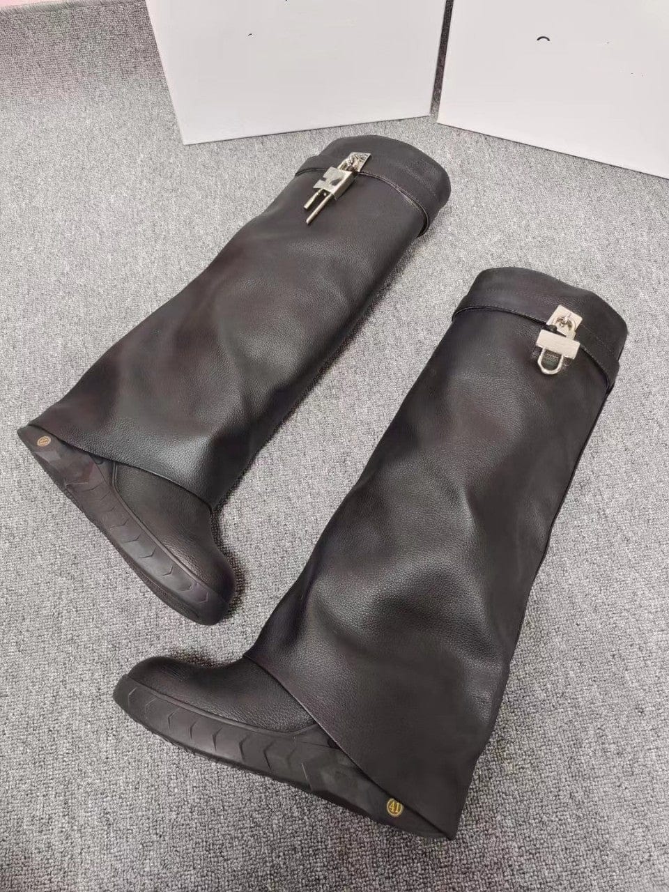 TX  2023 New In Thick Wedge Sole Shock Lock Increasing Designer Boots Overlay Fold Round Toe Long Boots Women Knee