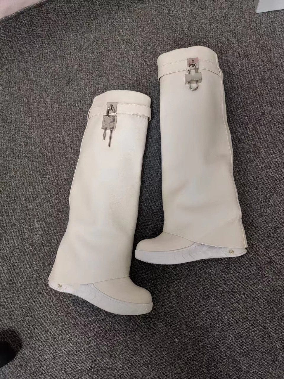 TX  2023 New In Thick Wedge Sole Shock Lock Increasing Designer Boots Overlay Fold Round Toe Long Boots Women Knee