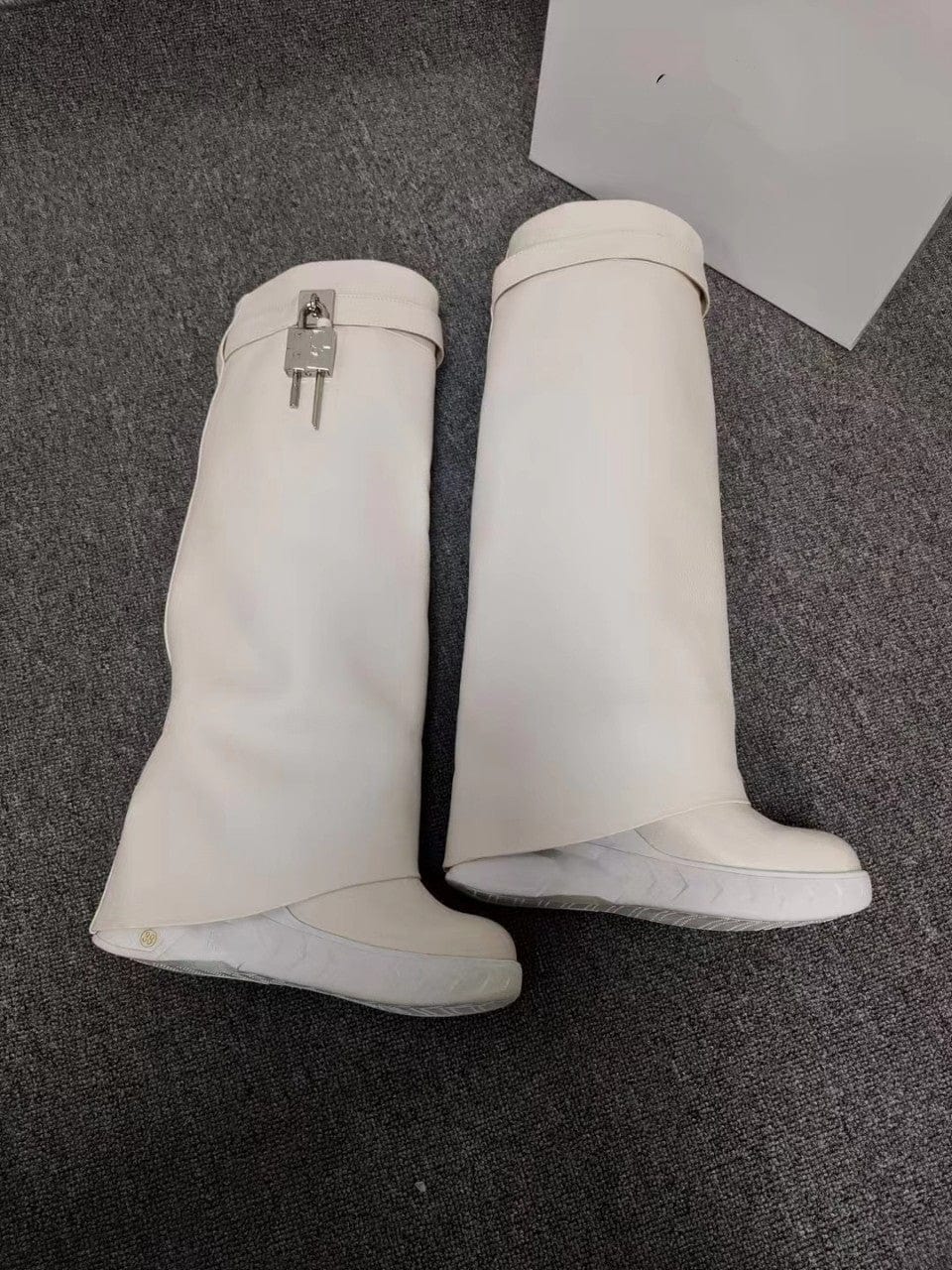 TX 2023 New In Thick Wedge Sole Shock Lock Increasing Designer Boots Overlay Fold Round Toe Long Boots Women Knee