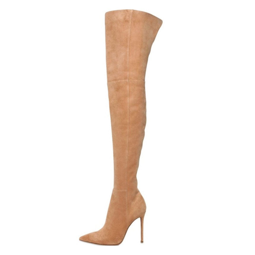 TX China Factory loe price Lady's Thigh High Boots Metal Decor Sexy Pointed Toe over the knee boots thigh high flats