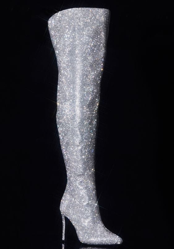 TX Colored bright diamond pointed toe over the knee stiletto fashion street ladies boots knee high