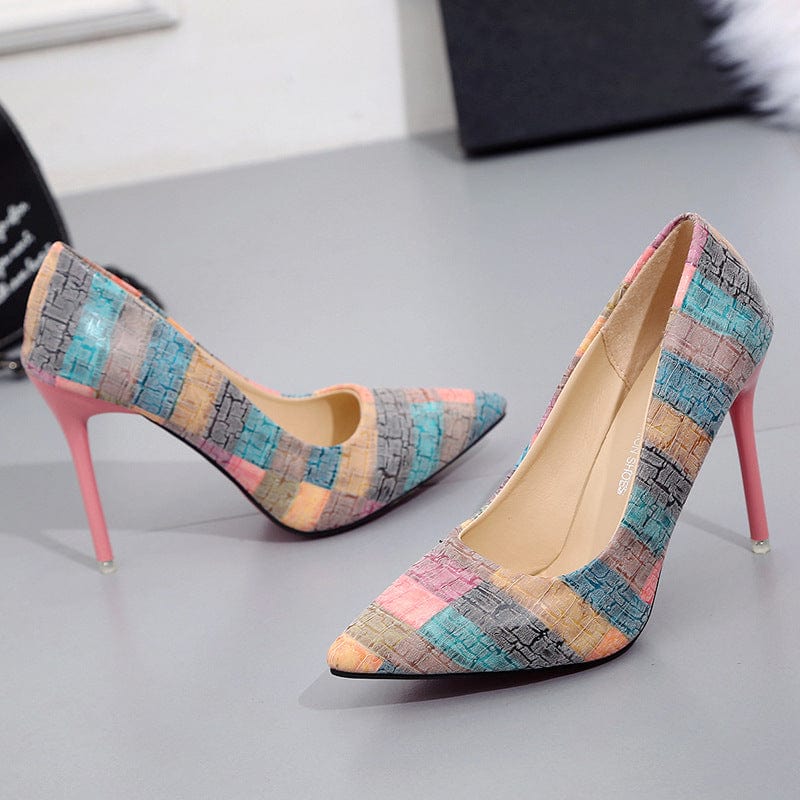 TX Fancy Color Fashionable Heels High Quality Ladies Heels Pumps Slip On Heals Shoes For Women