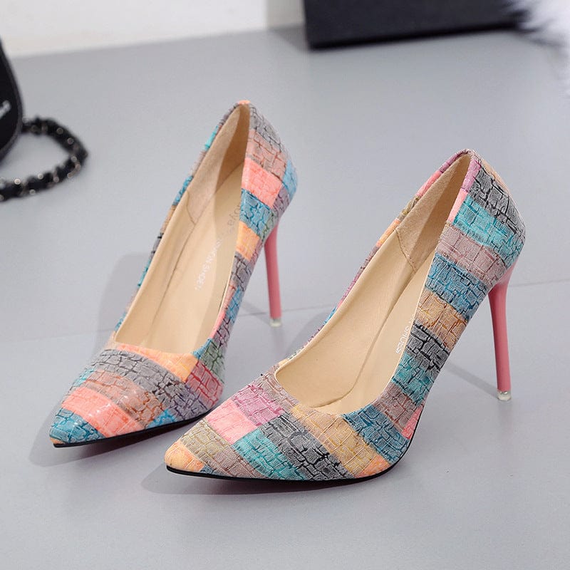 TX Fancy Color Fashionable Heels High Quality Ladies Heels Pumps Slip On Heals Shoes For Women