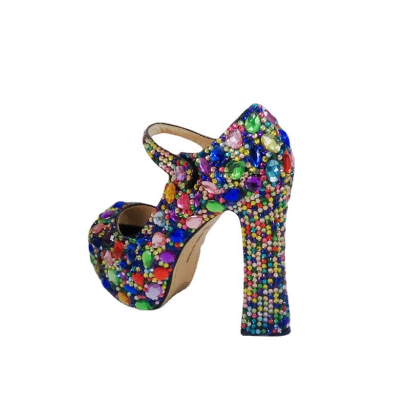 TX fashion chunky large size high heels color rhinestone wedding shoes fish mouth bag shoes women