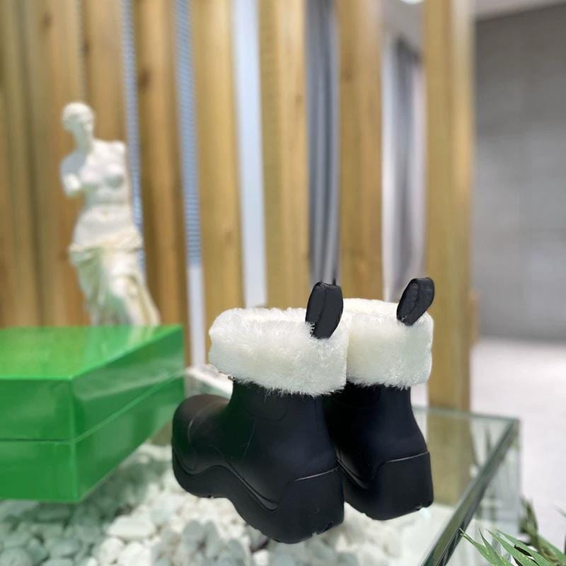 TX Fashionable thicken soled women rain boots shoes fleece warm waterproof short boots women