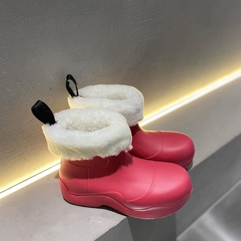 TX Fashionable thicken soled women rain boots shoes fleece warm waterproof short boots women