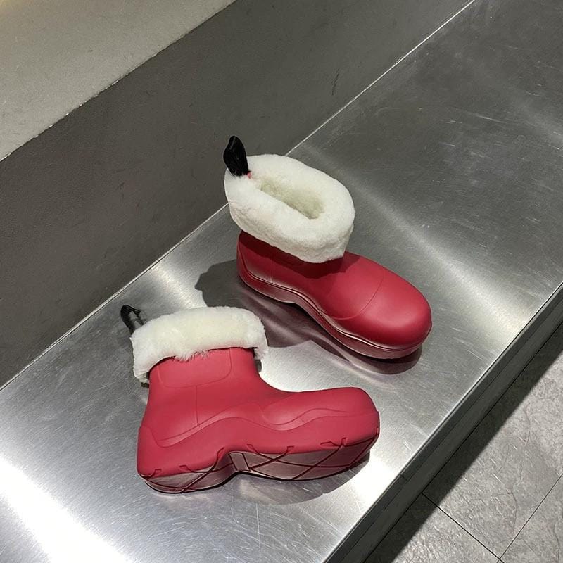 TX Fashionable thicken soled women rain boots shoes fleece warm waterproof short boots women