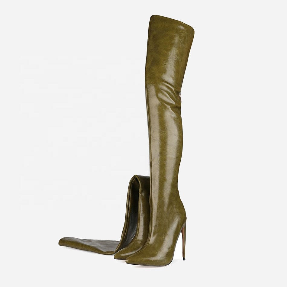 TX Latest New Stiletto High-Heel Over Knee Boots Back Zipper Silver Designer Fashion Women's Thigh High Boots