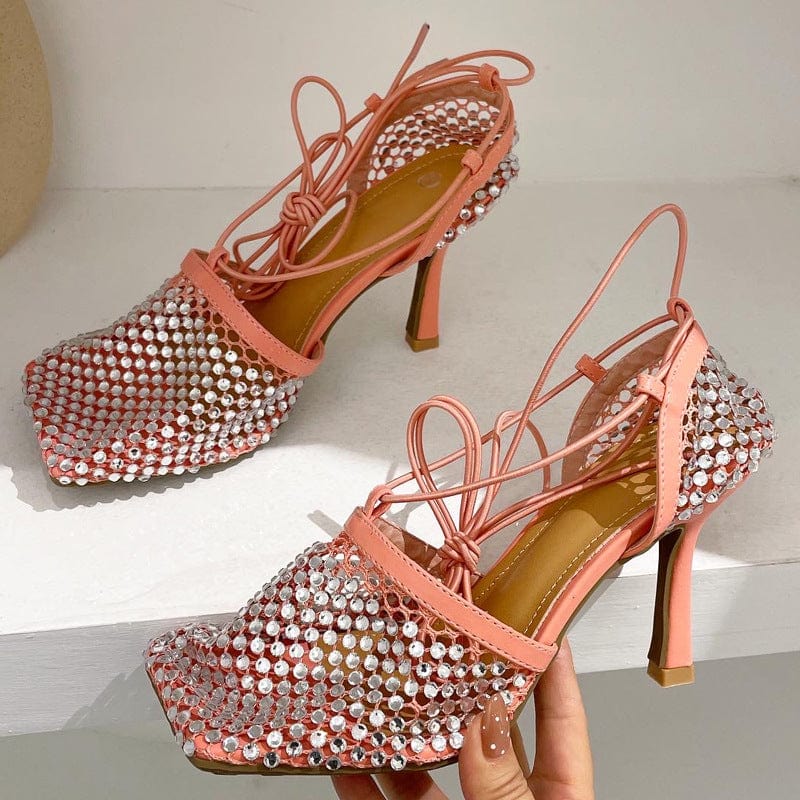 TX New Arrivals low price Colorful Designs cross strap low stiletto high heeled designer sandals