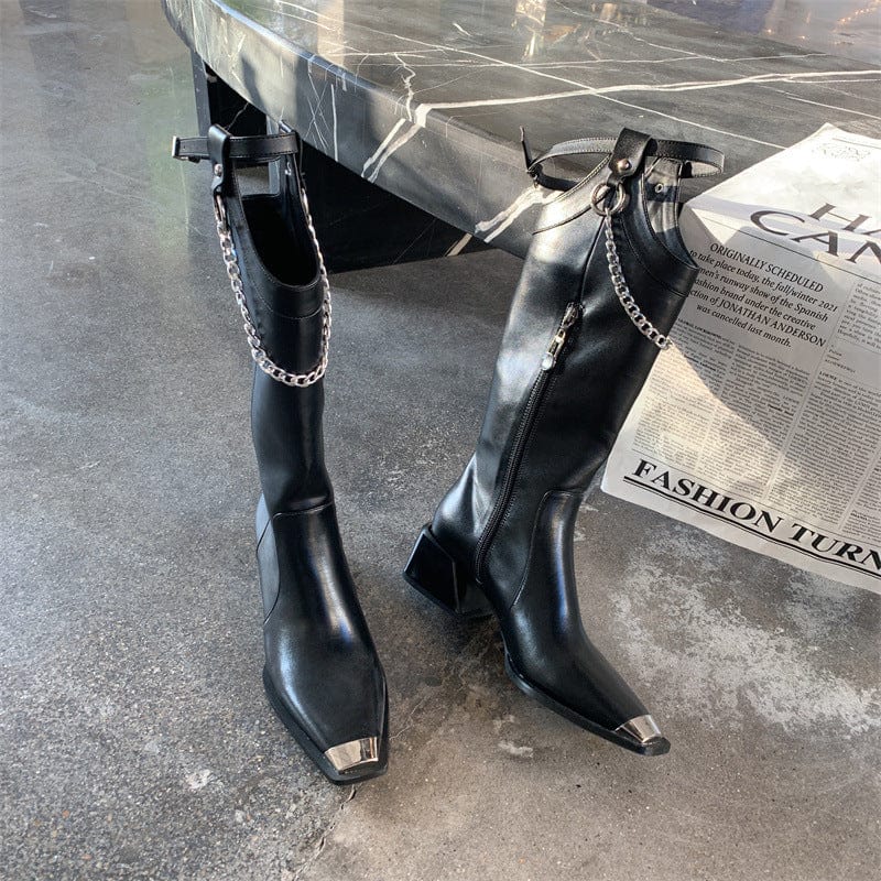 TX new autumn/winter chunky high heels and square toes motorcycle rider boots
