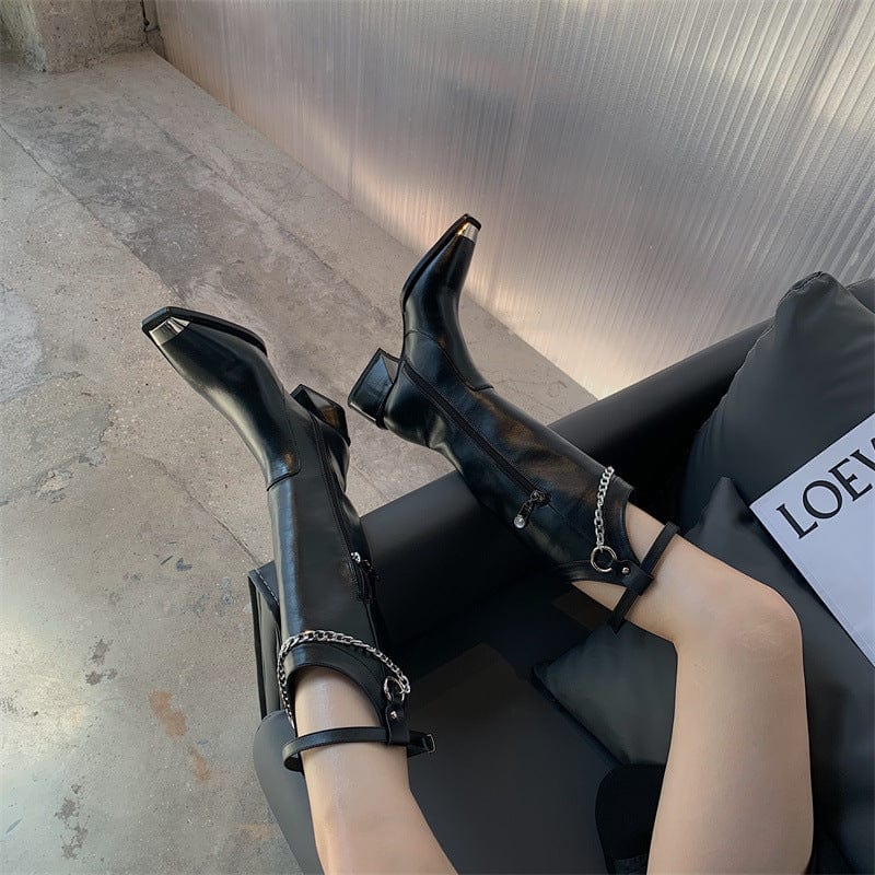 TX new autumn/winter chunky high heels and square toes motorcycle rider boots