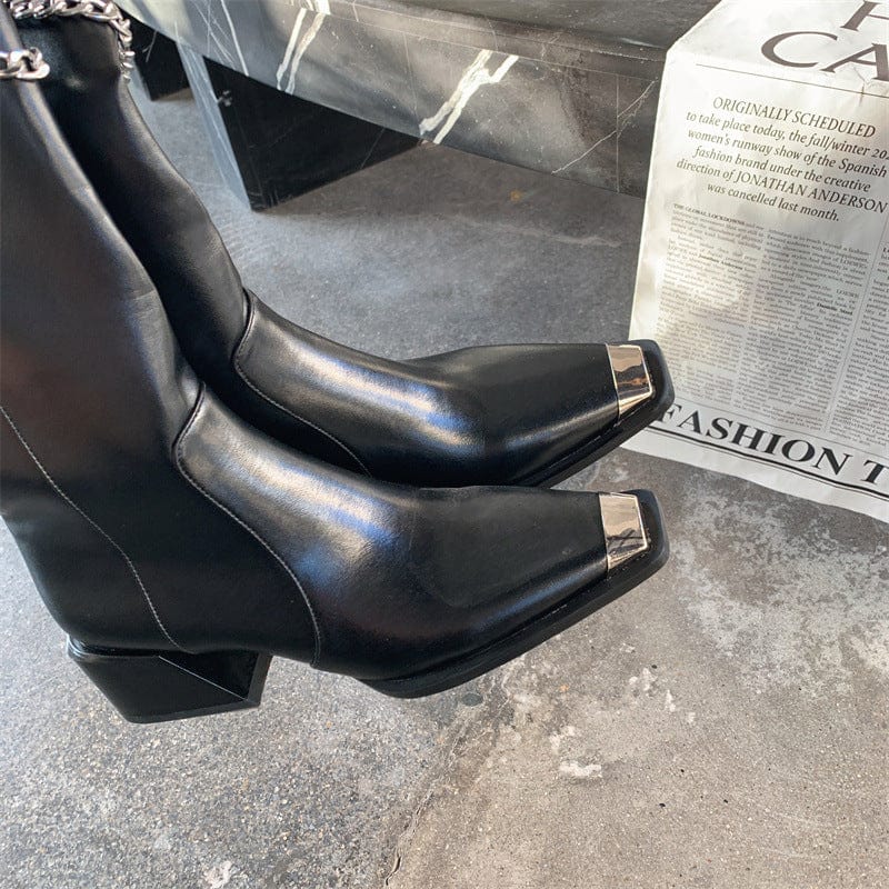 TX  new autumn/winter chunky high heels and square toes motorcycle rider boots