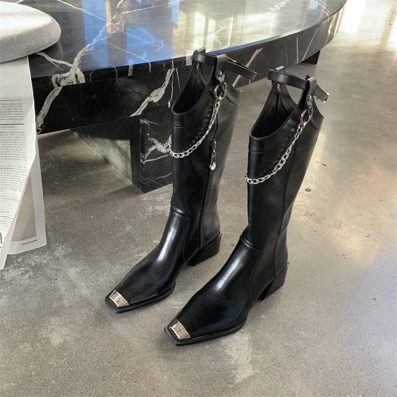 TX new autumn/winter chunky high heels and square toes motorcycle rider boots