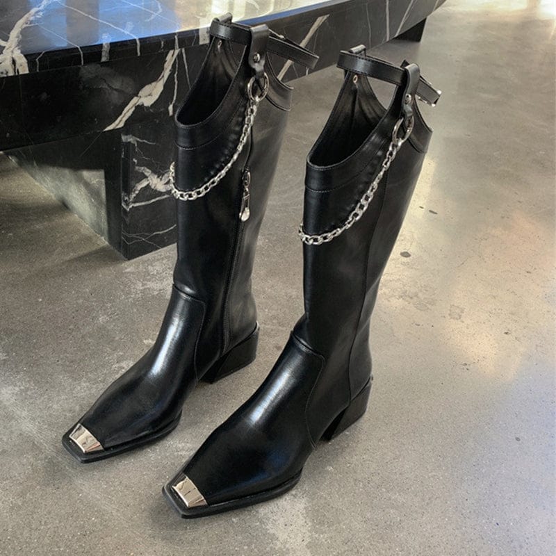 TX  new autumn/winter chunky high heels and square toes motorcycle rider boots