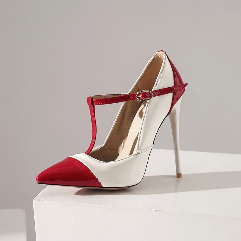 TX New spring new pointed toe high heels stiletto leather red wedding sandals women