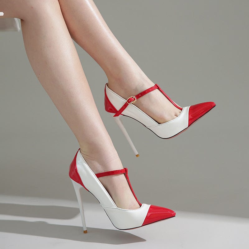 TX New spring new pointed toe high heels stiletto leather red wedding sandals women