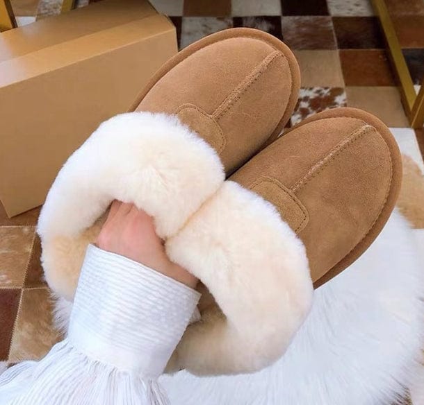 TX new style woolen faux fur slippers winter slipper round head outdoor suede snow boots women winter slippers