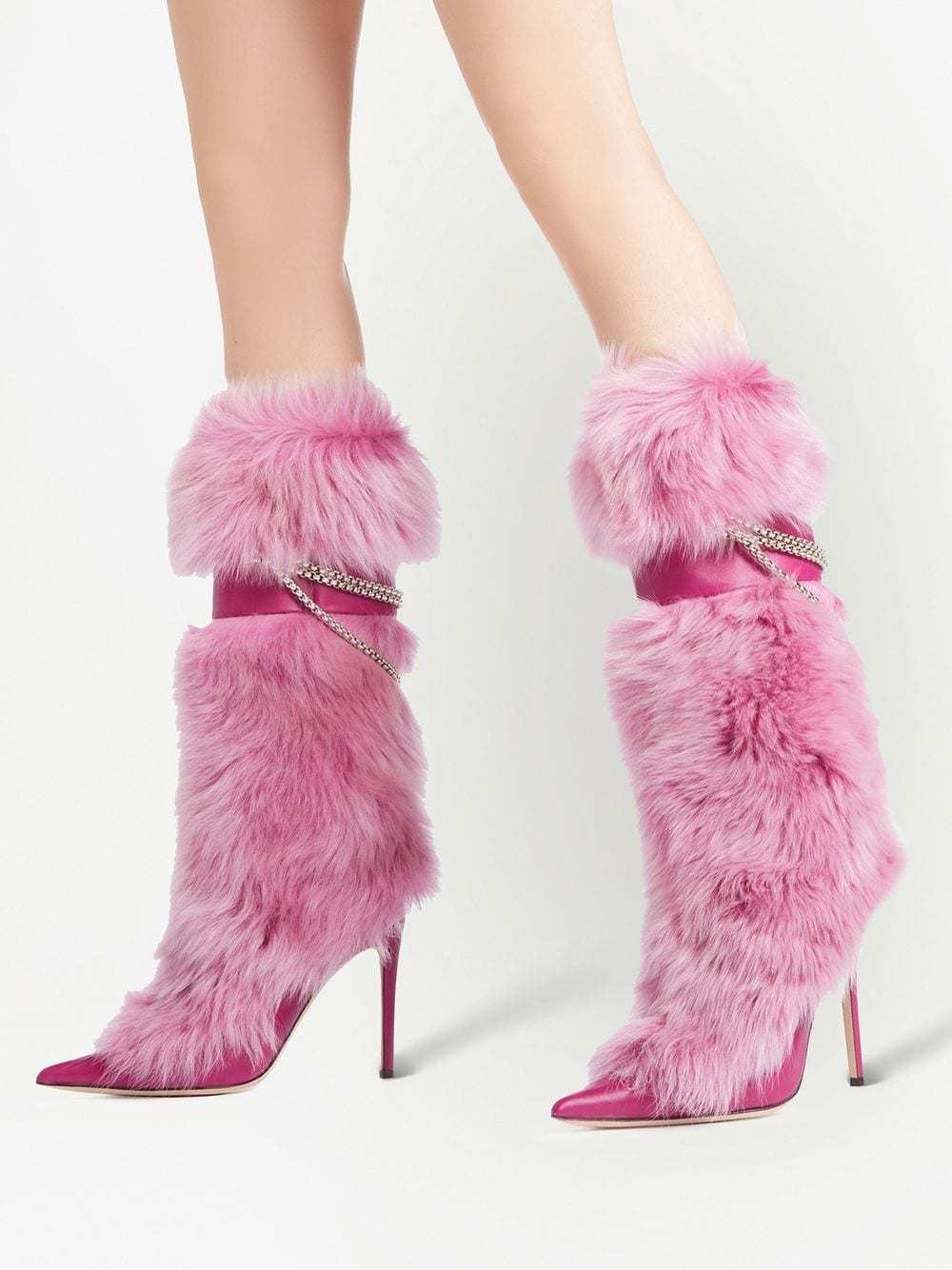 TX New winter full top layer cowhide fox fur high Pink high heeled boots