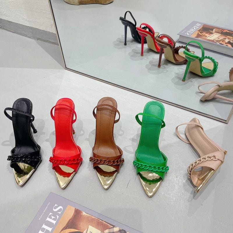 TX woman's sandals new color the chain pointed high heels ladies sandal