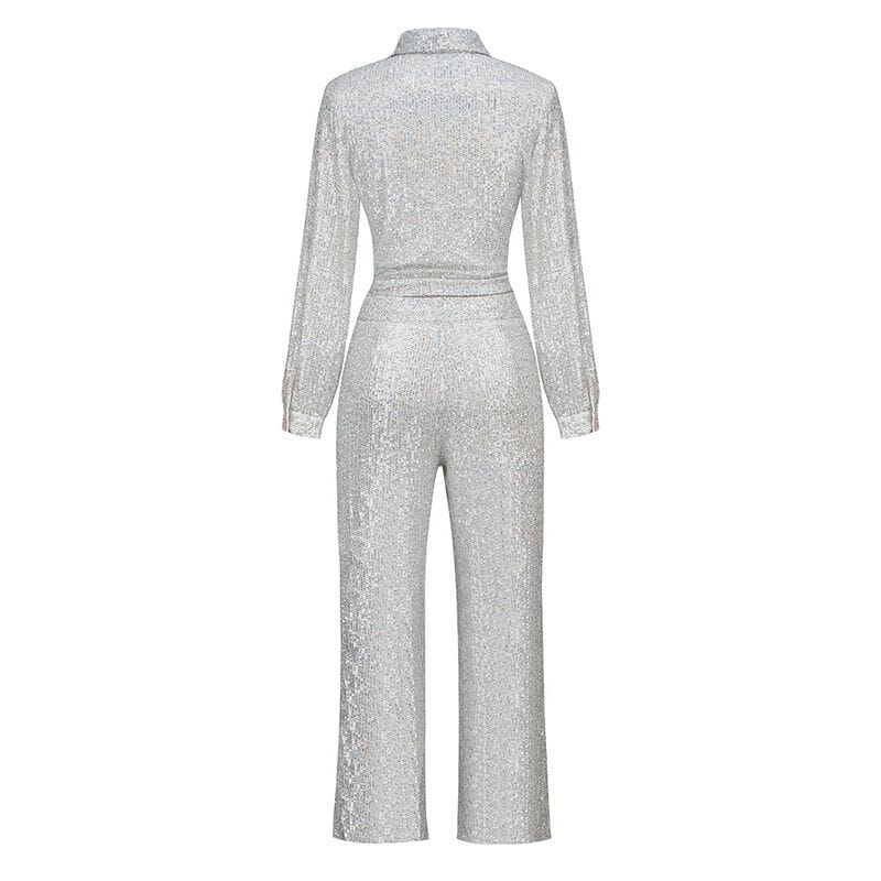 undefined A6945 womens suits & tuxedo Sequined T-shirt and long pant Set casual women fashion suit