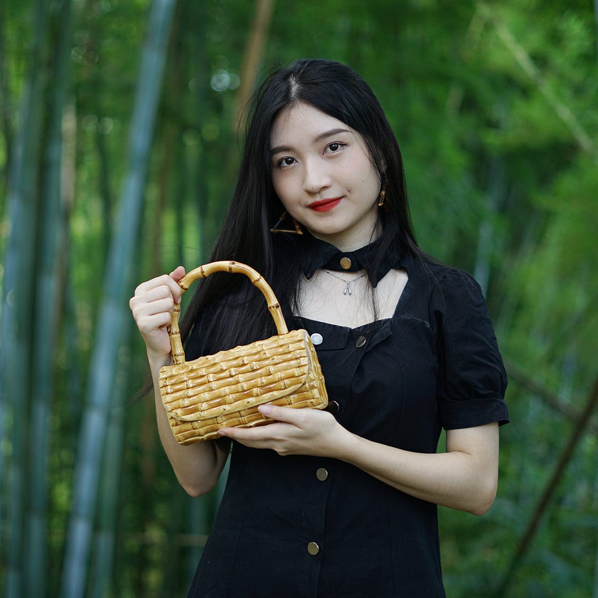 Unique Handmade wood rattan bamboo root evening bag handbag