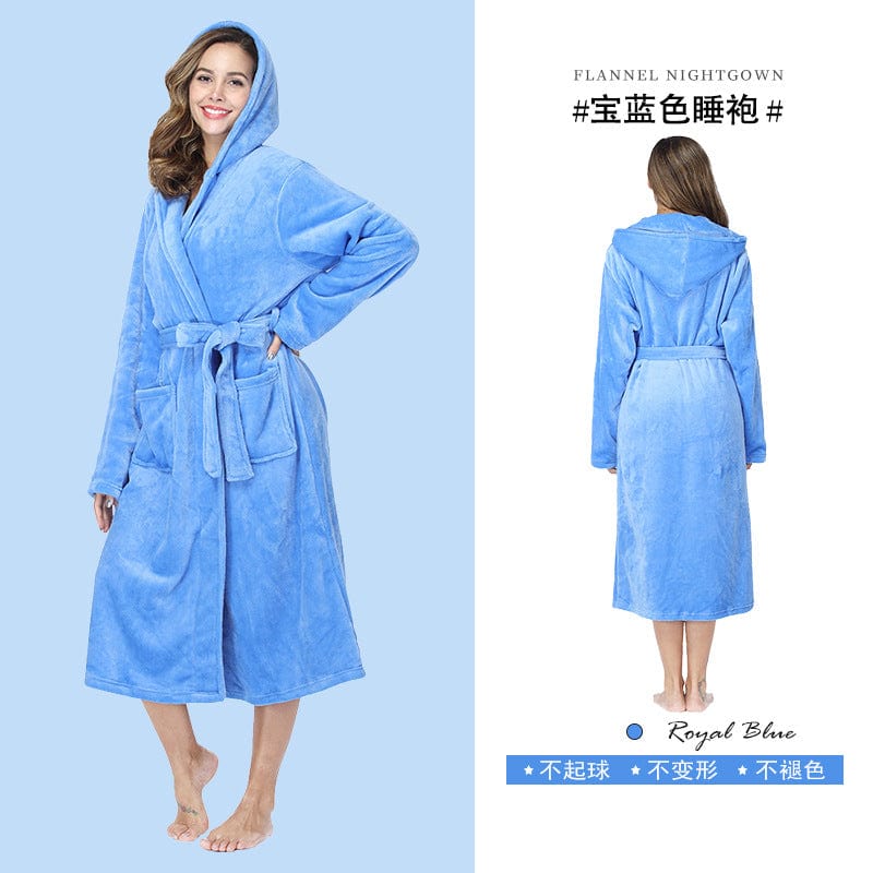unisex winter warm soft terry cloth flannel bathrobes women's warm plus size 1 piece long sleeve robe pajama gown for women