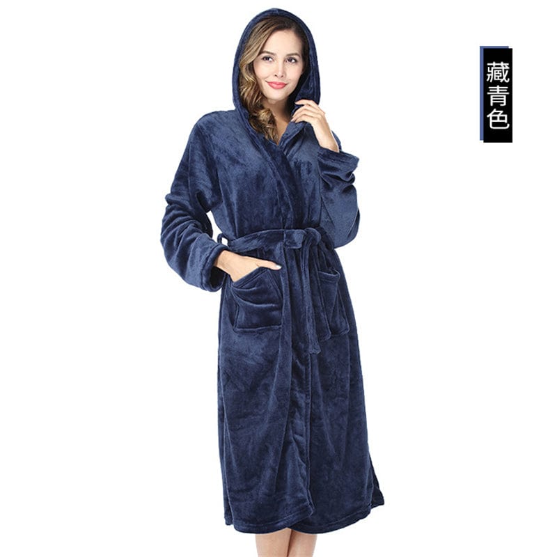 unisex winter warm soft terry cloth flannel bathrobes women's warm plus size 1 piece long sleeve robe pajama gown for women