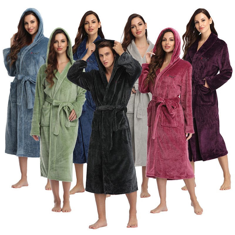 unisex winter warm soft terry cloth flannel bathrobes women's warm plus size 1 piece long sleeve robe pajama gown for women
