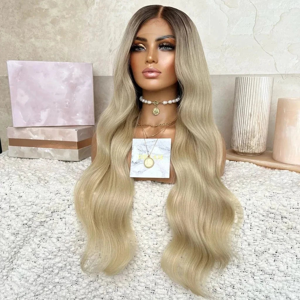 Unprocessed Raw Human Hair Ombre Blonde Color Body Wave Cuticle Aligned Hair 13*4 Lace Front Wigs