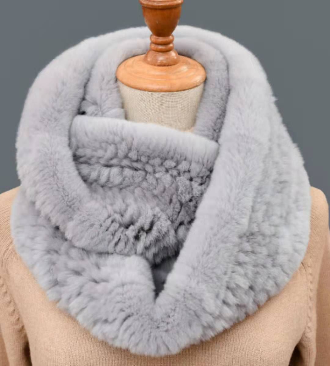 V02 Winter New Luxury Warm Rex Rabbit Fur Fluffy Furry Women Fur Scarves Ladies Soft Volume Neck Ring Scarves