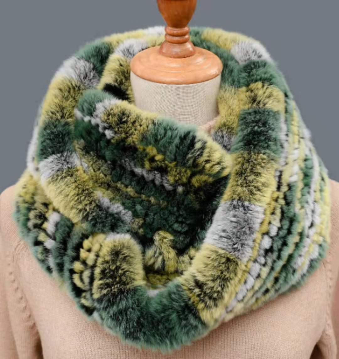 V04 Winter New Luxury Warm Rex Rabbit Fur Fluffy Furry Women Fur Scarves Ladies Soft Volume Neck Ring Scarves