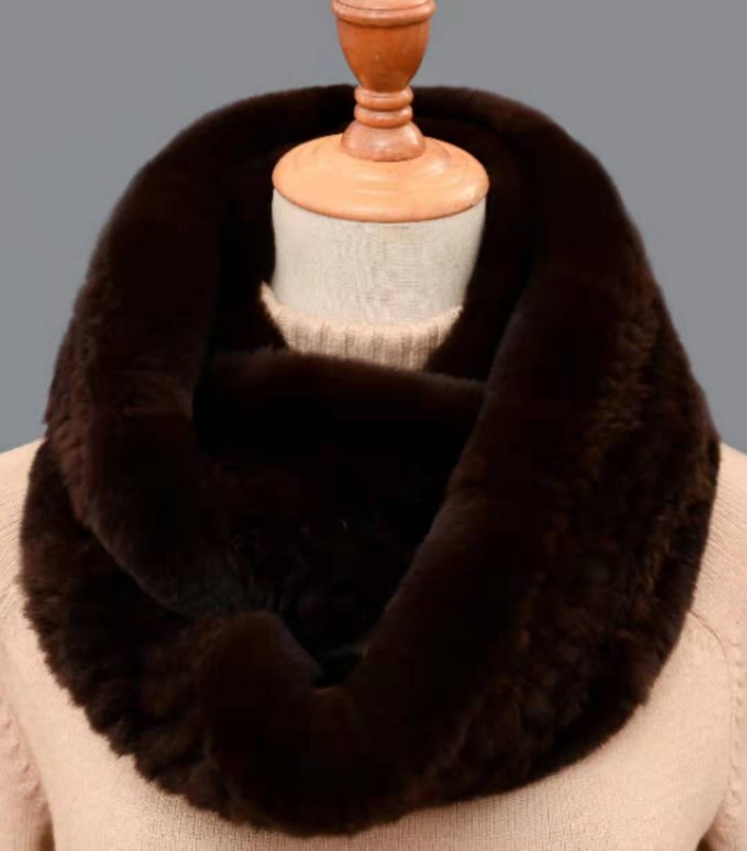 V07 Winter New Luxury Warm Rex Rabbit Fur Fluffy Furry Women Fur Scarves Ladies Soft Volume Neck Ring Scarves