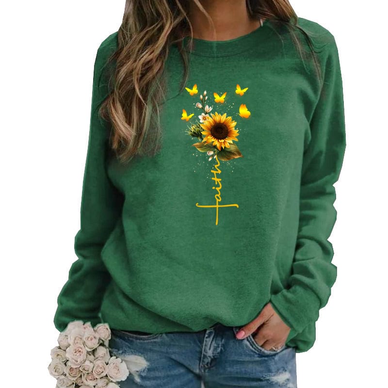 vintage anime plain pullover oversized hoodie Sunflower faith women hoodies custom logo puff print y2k crewneck sweatshirt