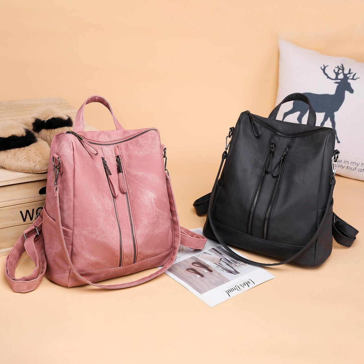 Vintage Convertible Bag Backpack Purse PU Leather Fashion Backpack and Handbag for Women