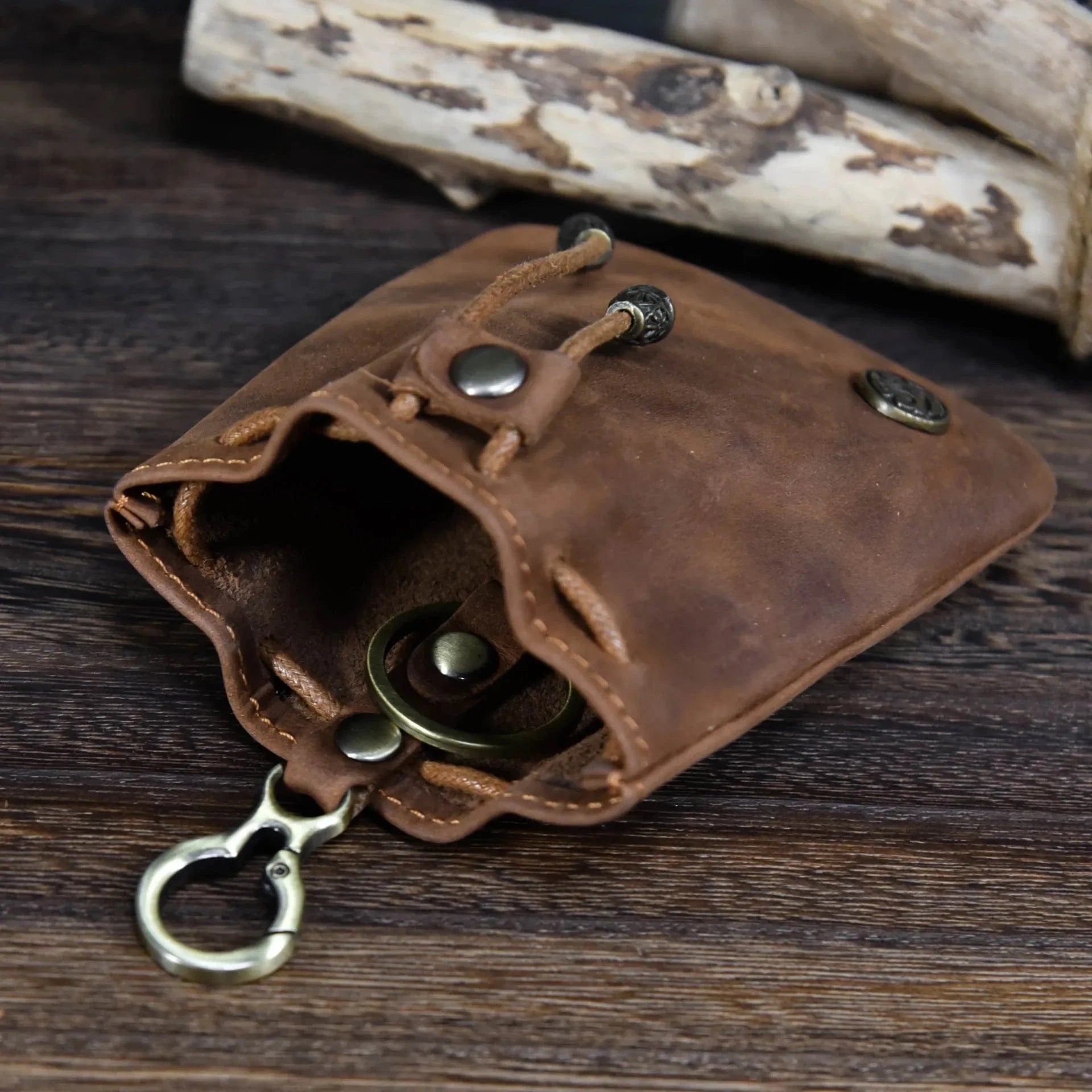 Vintage Drawstring Bag  Genuine Leather Coin Purse Pouch With Buckle For Men and Women