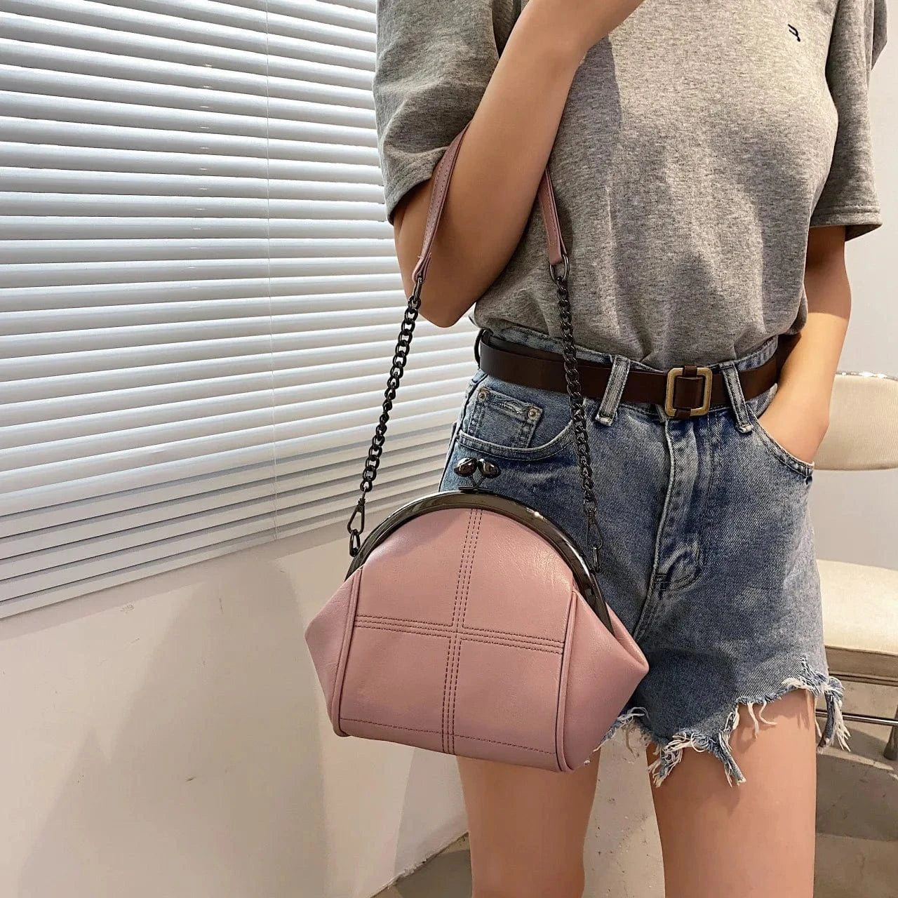 Vintage Fashion Crossbody Bags For Women Thread Large Capacity PU Leather Shell Purses And Handbags 2024 Luxury Designer Bag