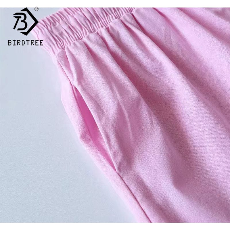 Vintage Solid Women Two Piece Set Cotton Linen Turn-down Collar Shirt Elastic Drawstring Pants High Waist Loose Plus Size S26001